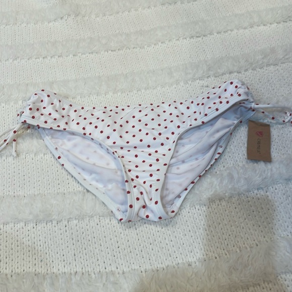 Cremieux red and white pindot loop side hipster bikini bottom nylon swimsuit L